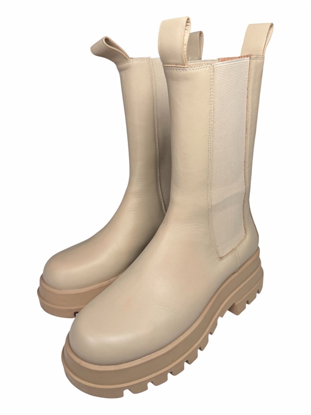 Alias Mae Dominic Ankle Boot 8 Cream Leather Chunky Platform Round Toe Pull Tab